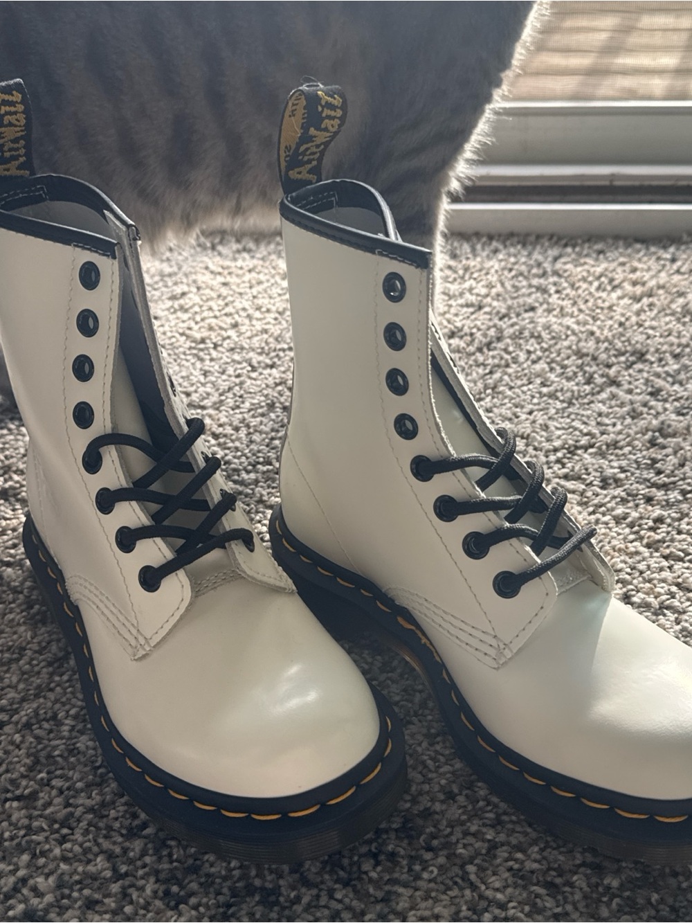 Dr. Martens White Leather Lace-Up Combat Boots with Black Trim